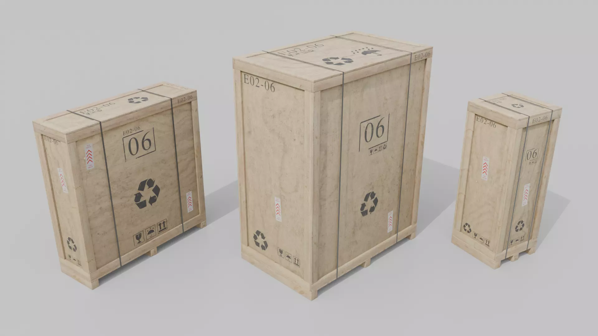 Customizable Wooden Crate Trio - Vertical Mix 3D Model Collection_6