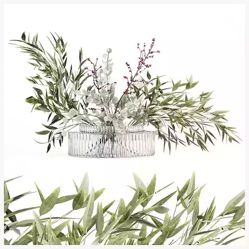 Bouquet of green branches flowers bamboo ilex Eucalyptus 605