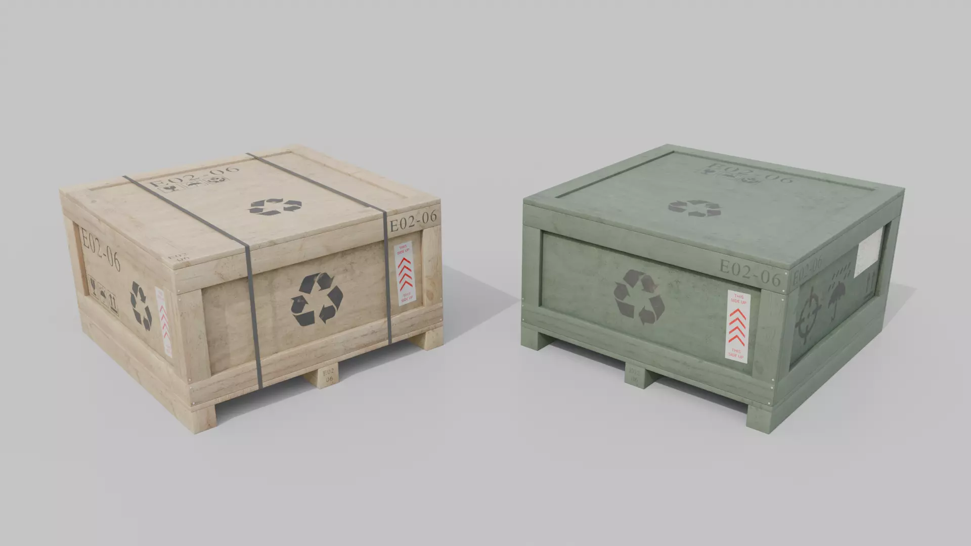Customizable Wooden Crate Trio - Compact Set 3D Model Collection_13