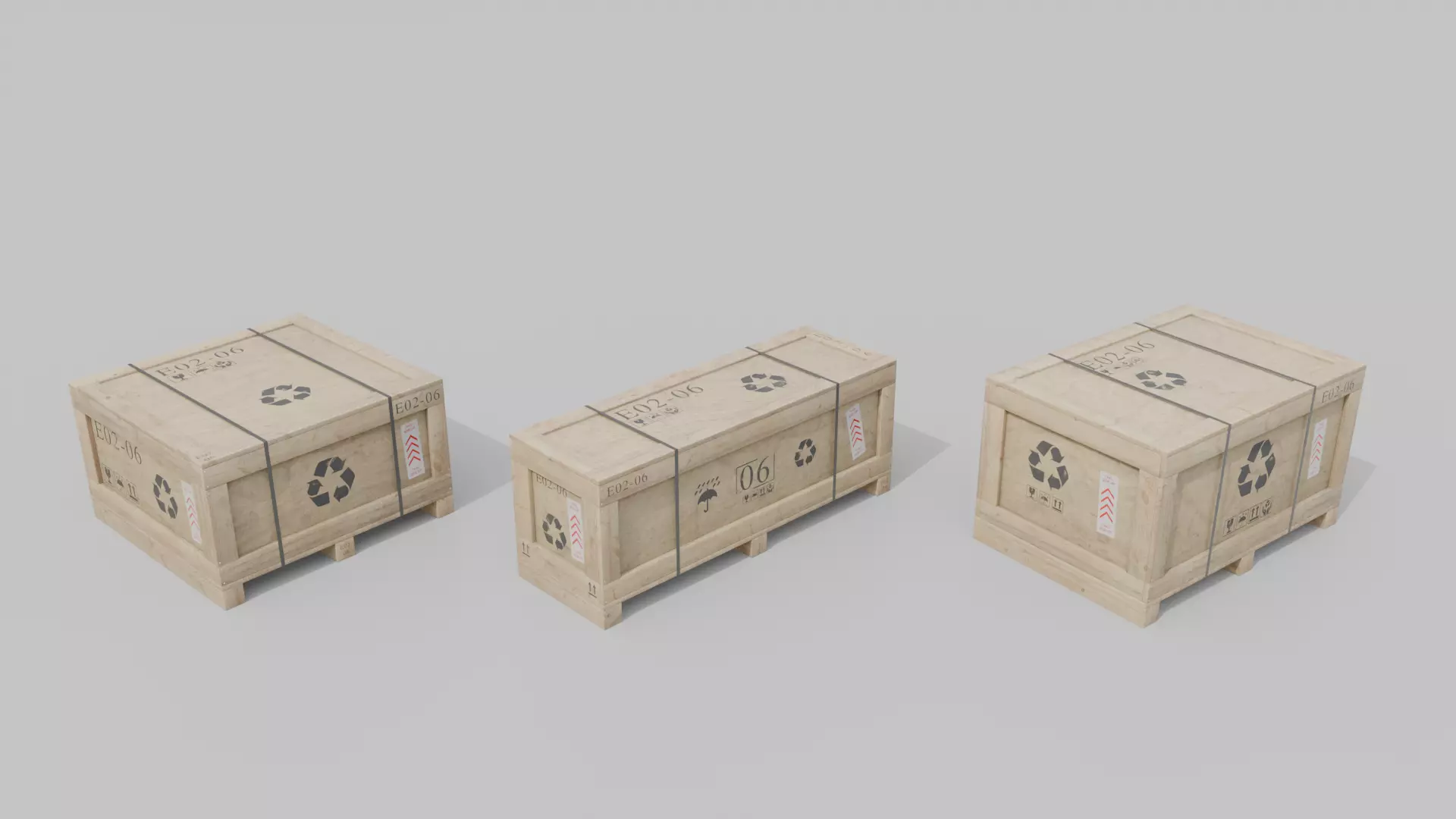 Customizable Wooden Crate Trio - Compact Set 3D Model Collection_5