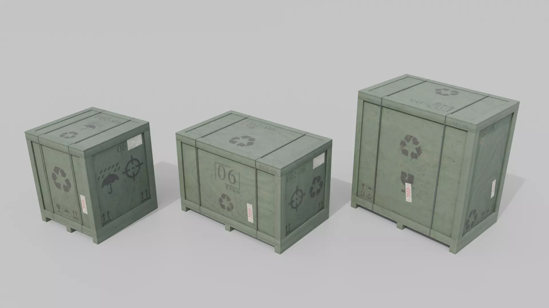 Customizable Wooden Crate Trio - Balanced Stack 3D Model Collection_7