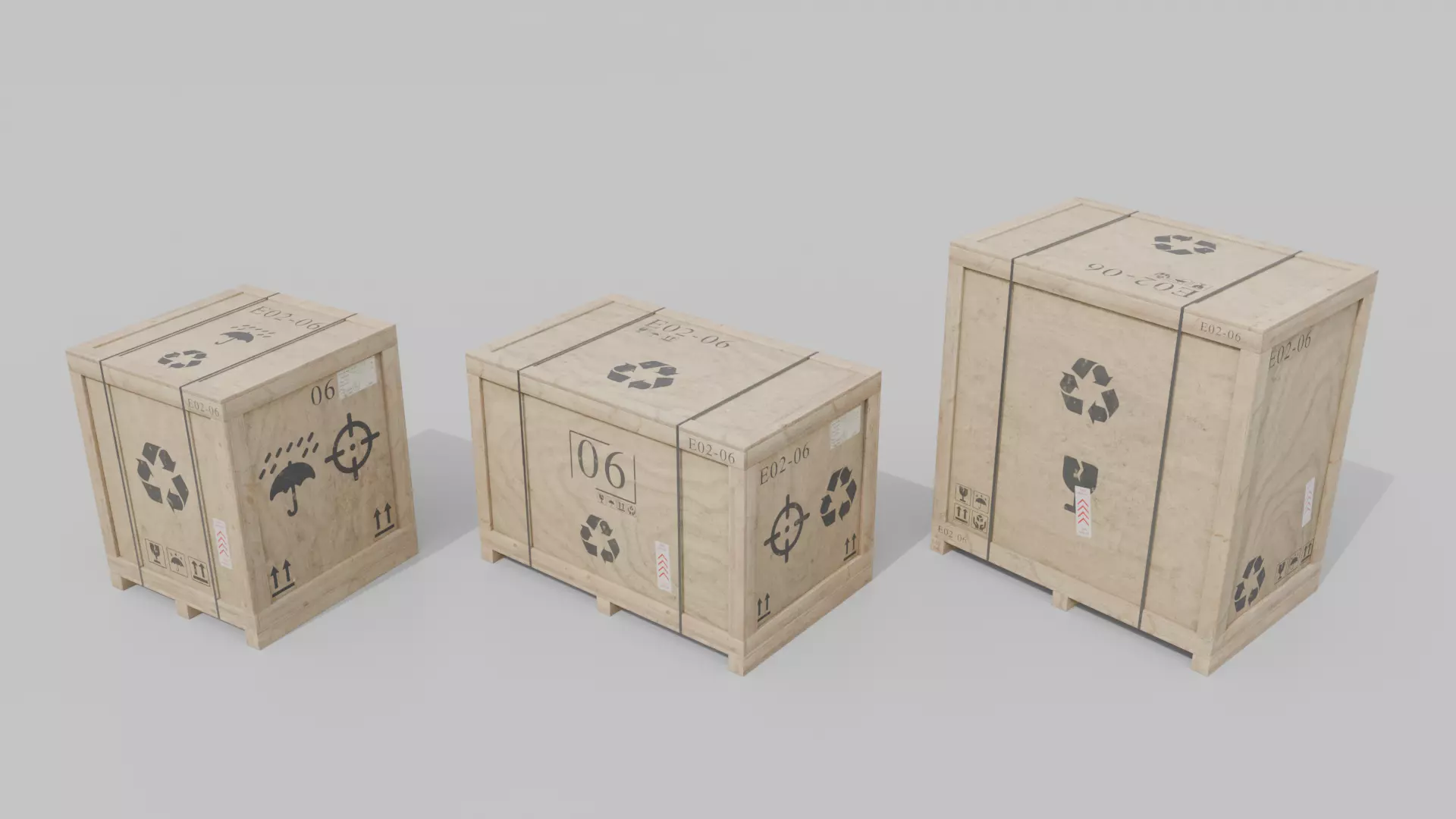 Customizable Wooden Crate Trio - Balanced Stack 3D Model Collection_6