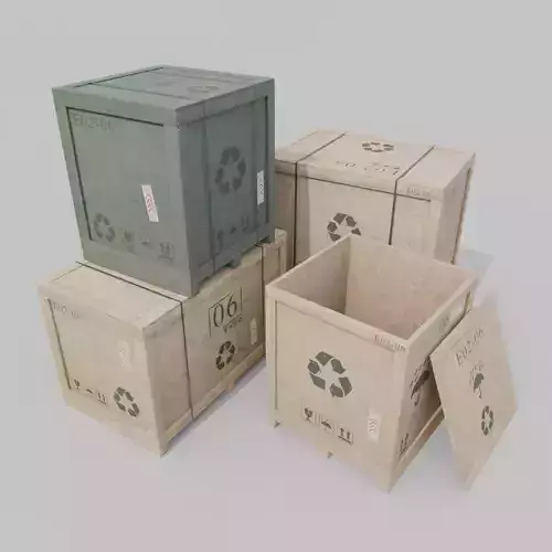 Customizable Wooden Crate Trio - Balanced Stack 3D Model Collection