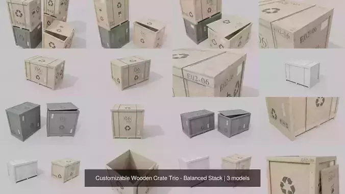 Customizable Wooden Crate Trio - Balanced Stack