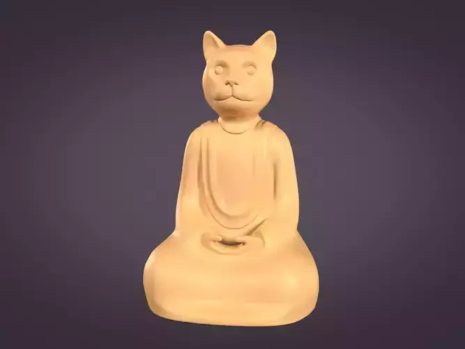 Cat Meditation Figurine -- Buddha Like Statue Low-poly 3D model