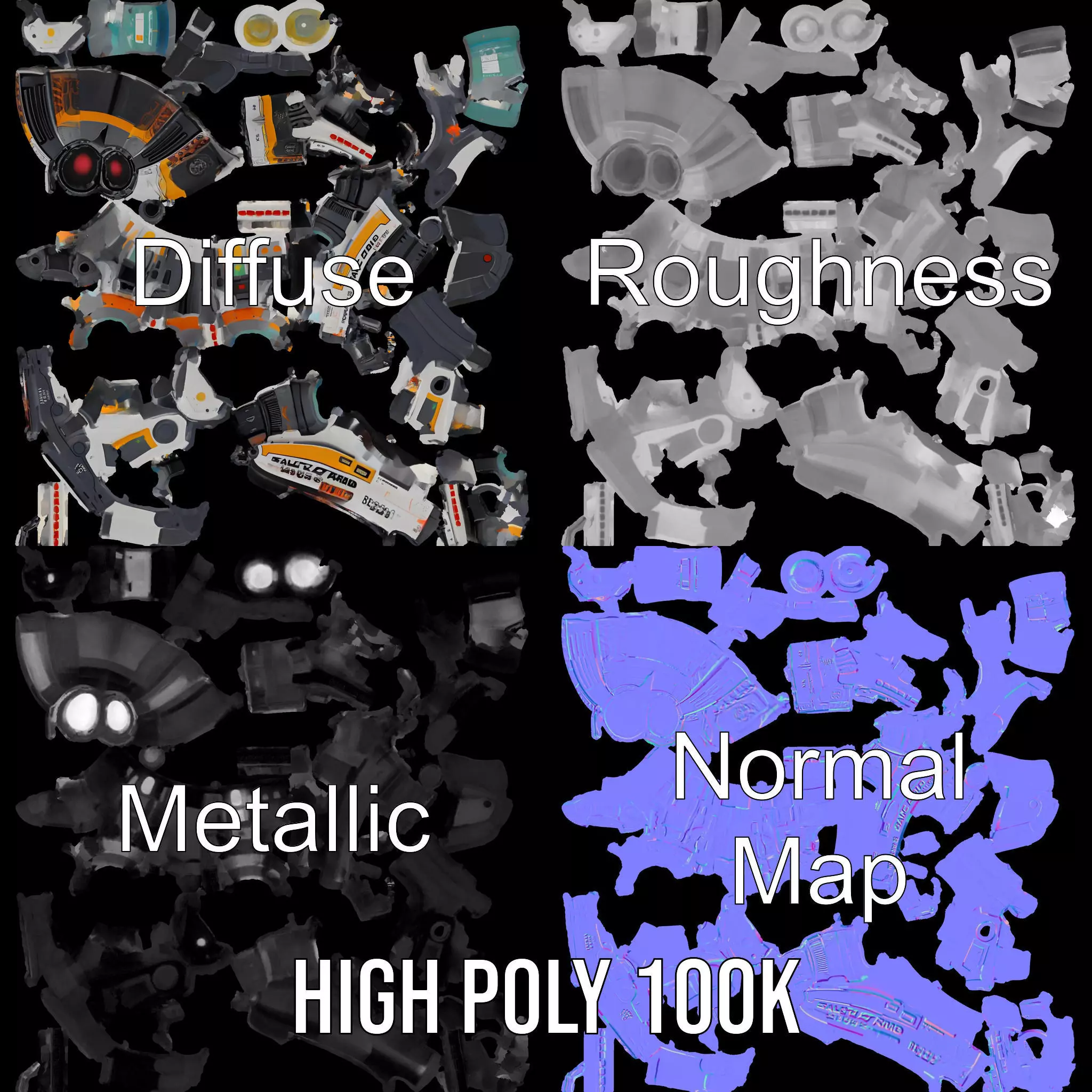 Futuristic SciFi Turret Model Pack Low-poly 3D model_4