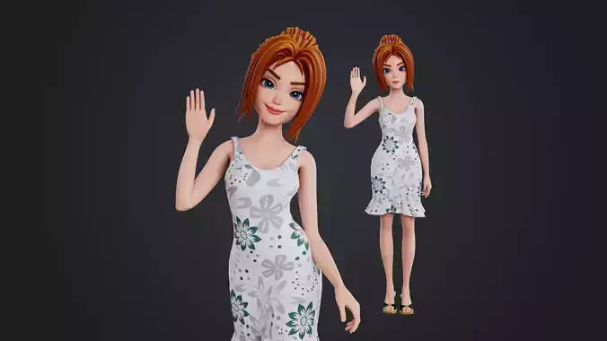 Cartoon Woman Low-poly 3D model