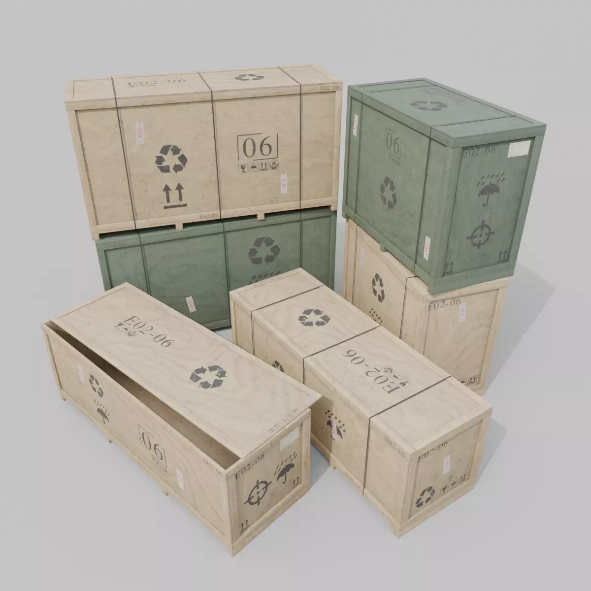 Customizable Wooden Crate Trio - Elongated Props 3D Model Collection_0