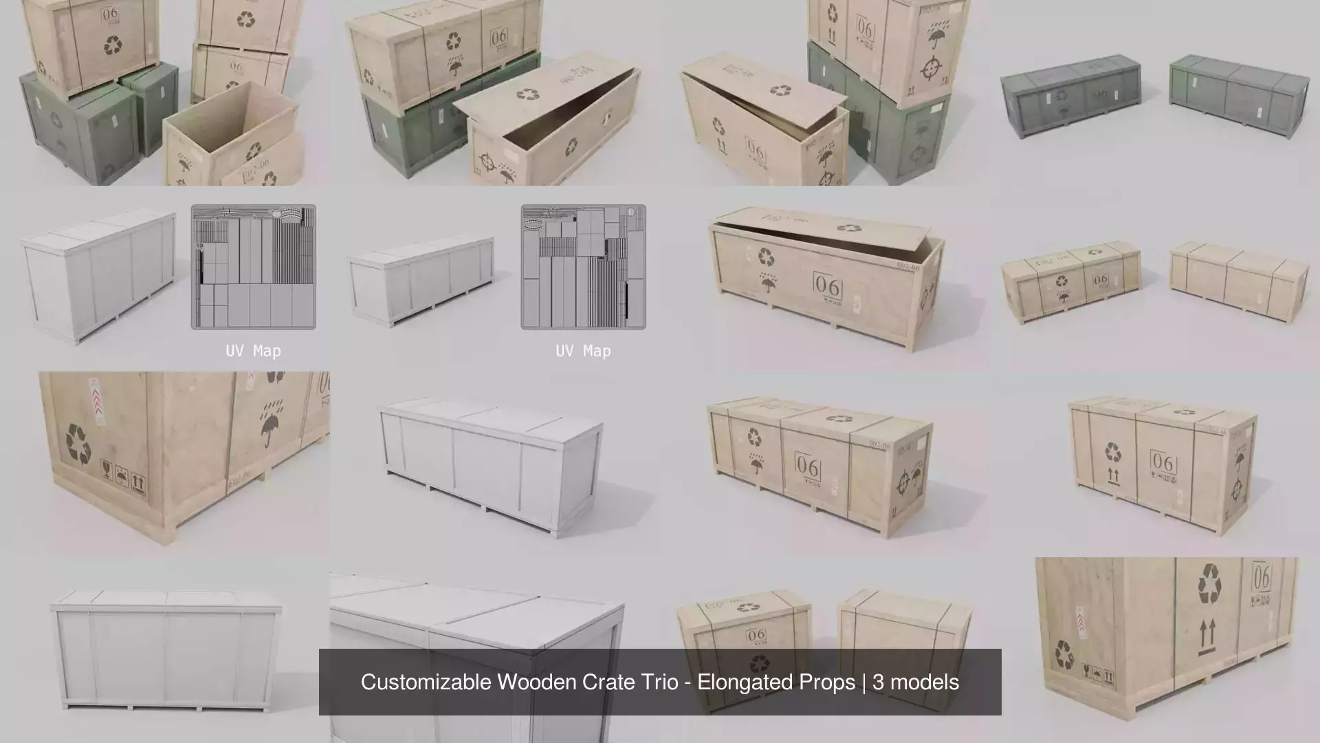 Customizable Wooden Crate Trio - Elongated Props 3D Model Collection_4