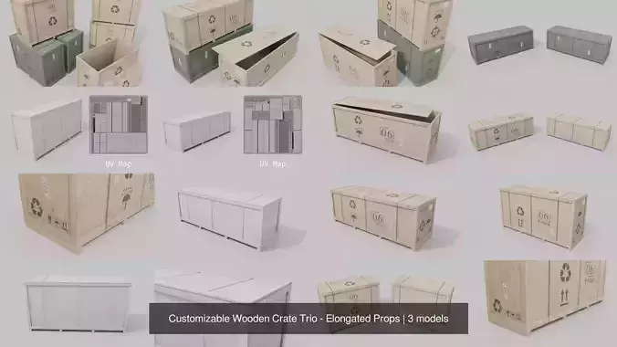 Customizable Wooden Crate Trio - Elongated Props