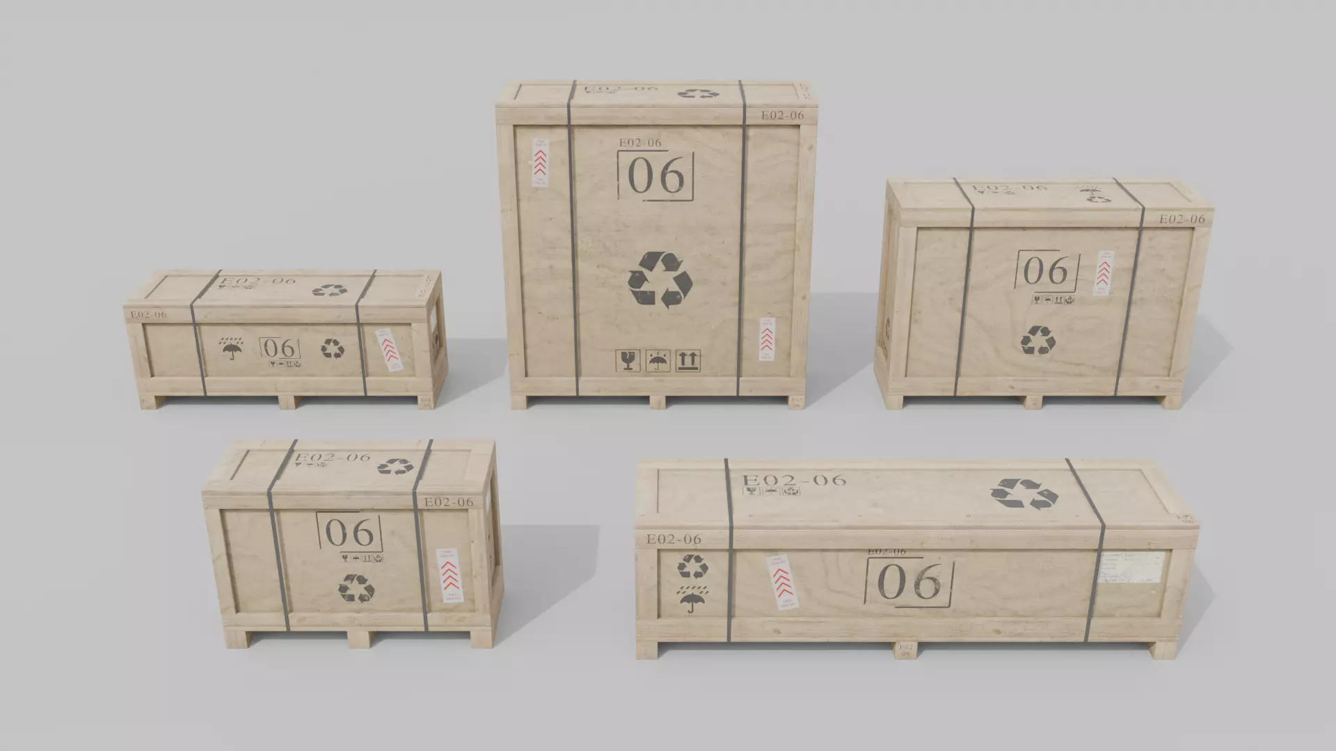 Customizable Wooden Crate Pack - Narrow Forms 3D Model Collection_6