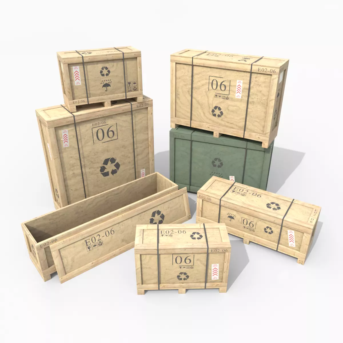 Customizable Wooden Crate Pack - Narrow Forms 3D Model Collection_0