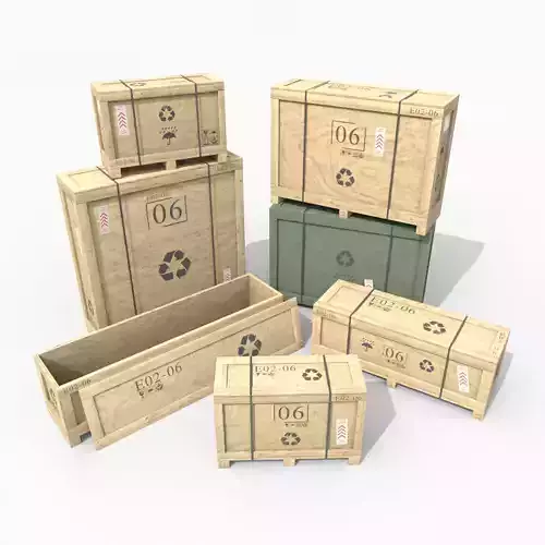 Customizable Wooden Crate Pack - Narrow Forms 3D Model Collection