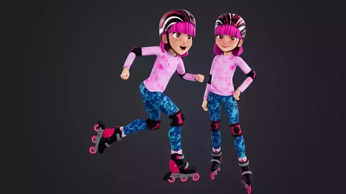 Cartoon Roller Skating Girl Low-poly 3D model