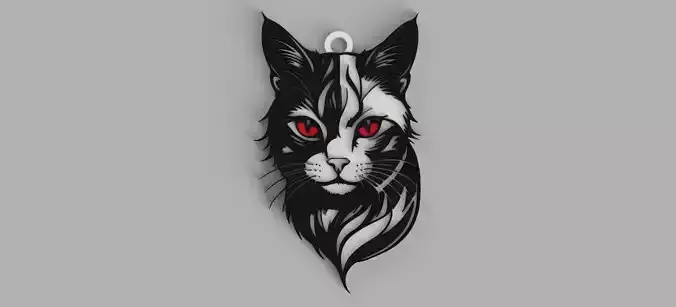 Cat Head Red Eyes Halloween Keychain - Pendant - Earring