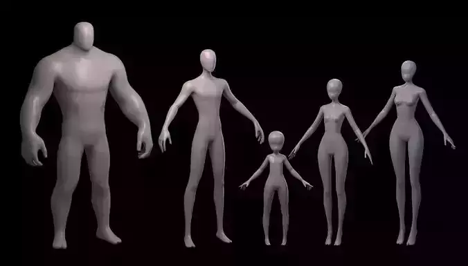 5 Anime Human Anatomy base mesh starter kit