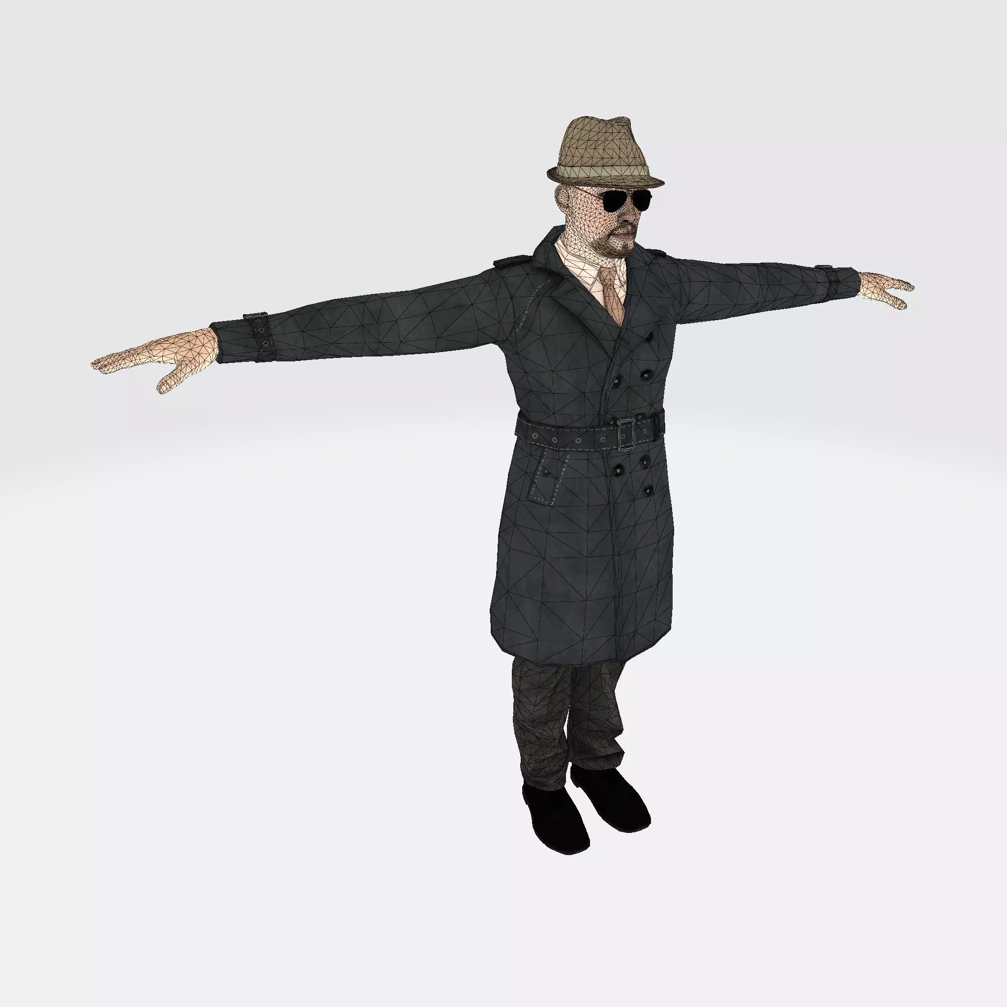 3D Character Model  Middle Aged Man in Trench Coat Game Ready Low-poly 3D model_11