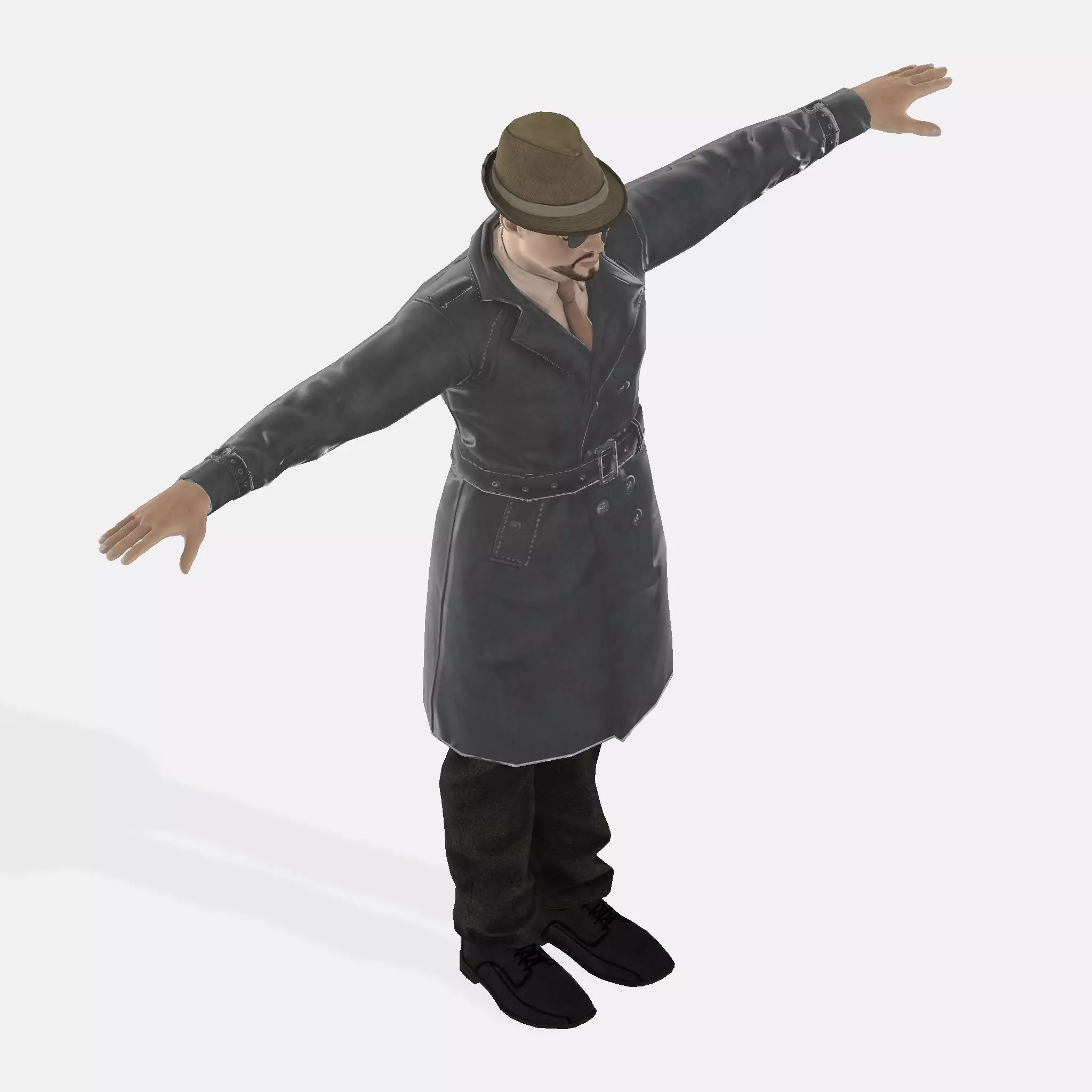 3D Character Model  Middle Aged Man in Trench Coat Game Ready Low-poly 3D model_4