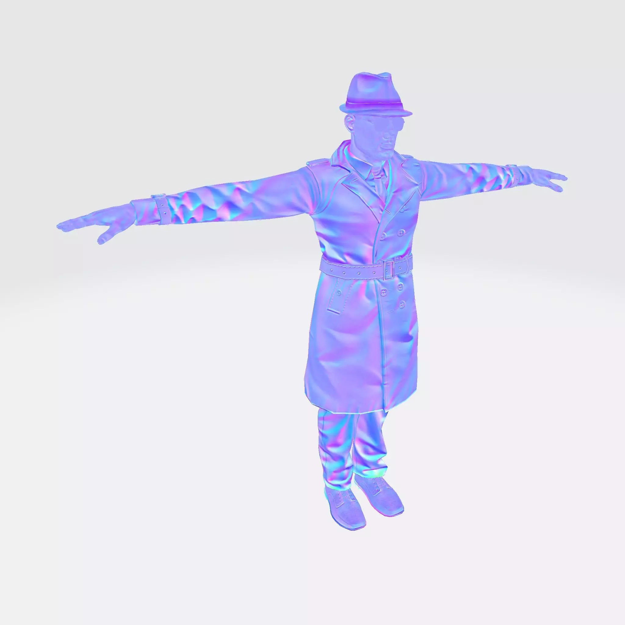 3D Character Model  Middle Aged Man in Trench Coat Game Ready Low-poly 3D model_12