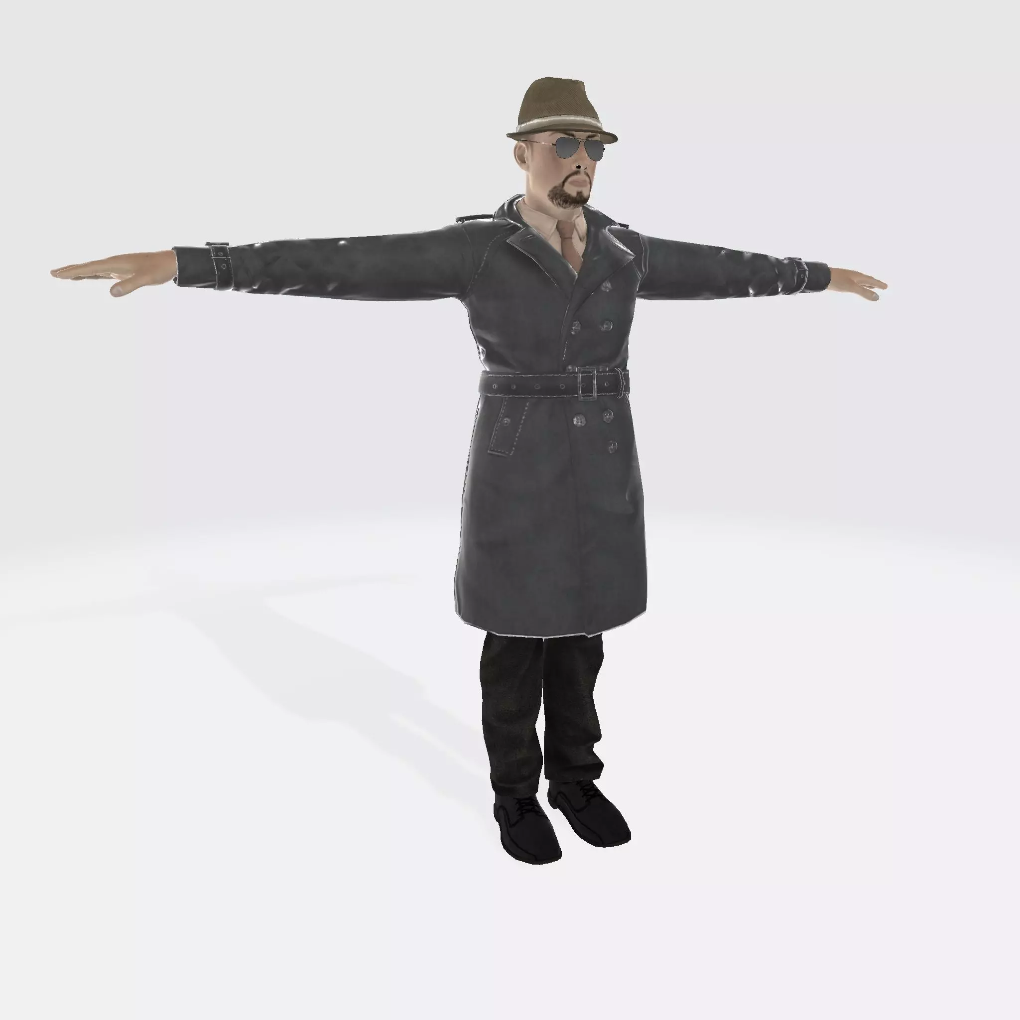 3D Character Model  Middle Aged Man in Trench Coat Game Ready Low-poly 3D model_3