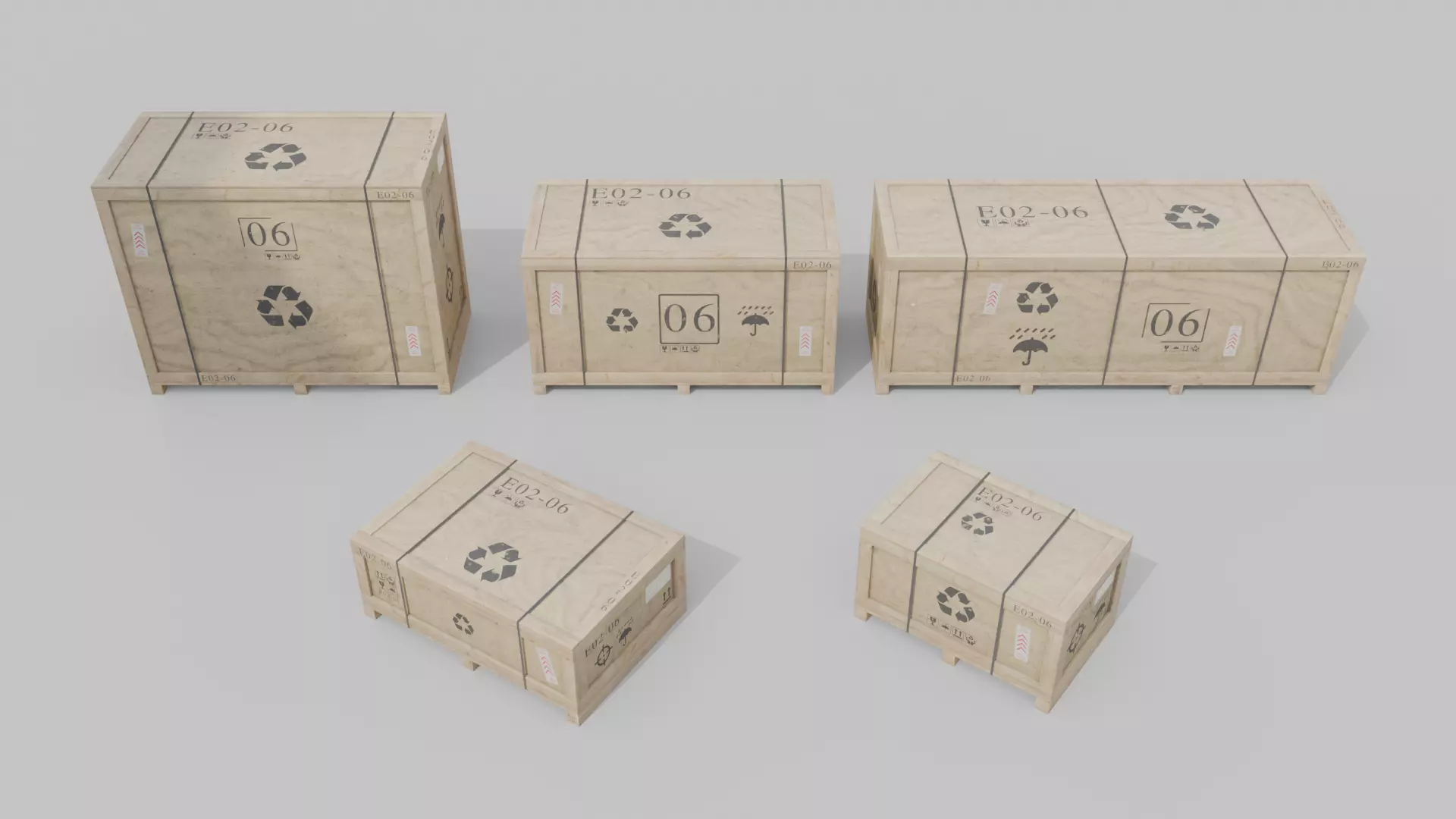 Customizable Wooden Crate Pack - Horizontal Mix 3D Model Collection_6