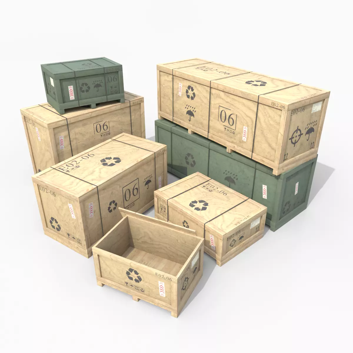 Customizable Wooden Crate Pack - Horizontal Mix 3D Model Collection_0