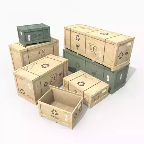 Customizable Wooden Crate Pack - Horizontal Mix 3D Model Collection