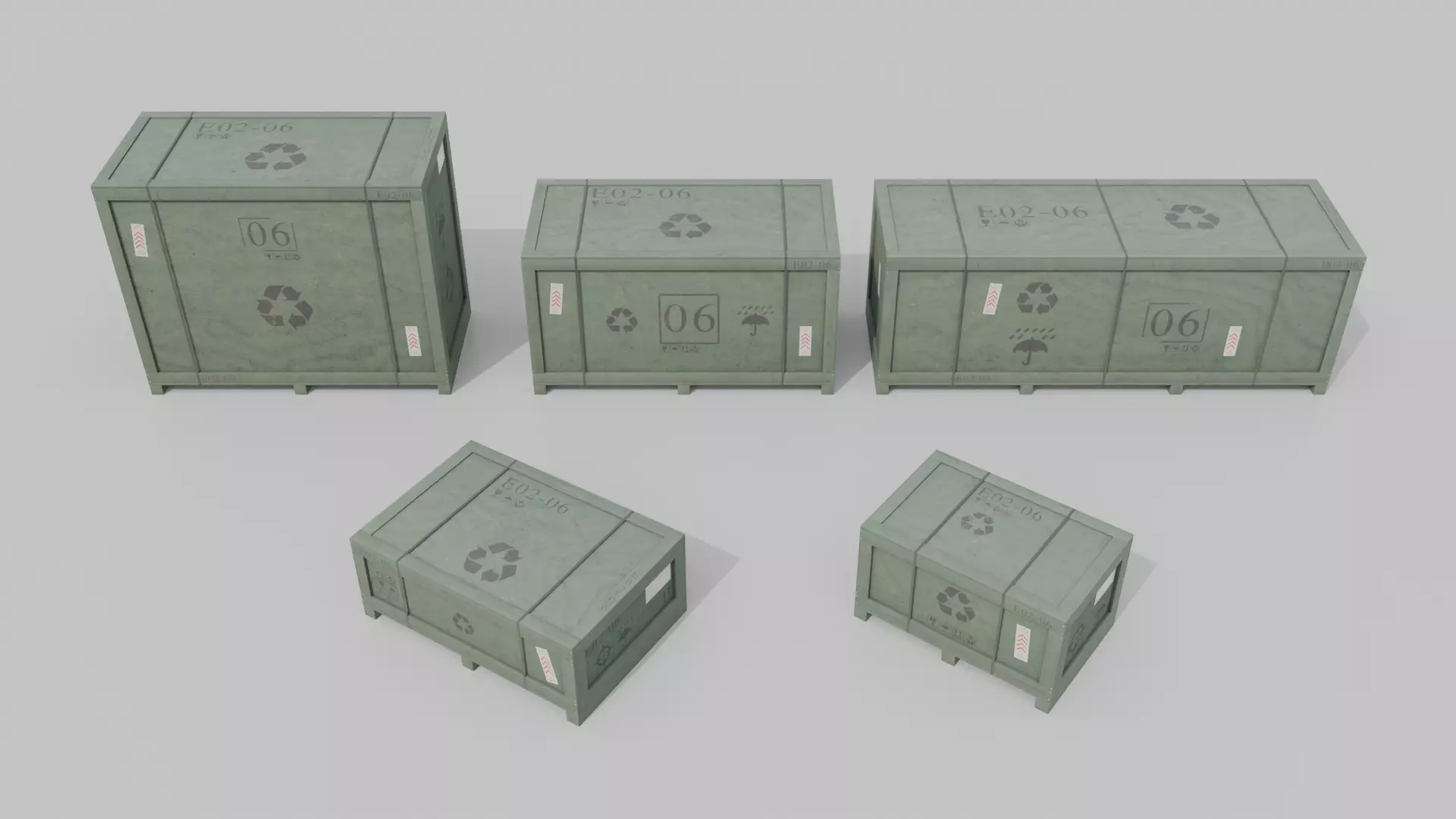 Customizable Wooden Crate Pack - Horizontal Mix 3D Model Collection_7