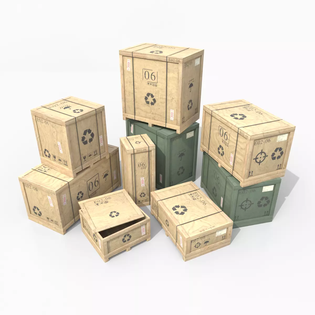Customizable Wooden Crate Set - Variety Pack 3D Model Collection_0