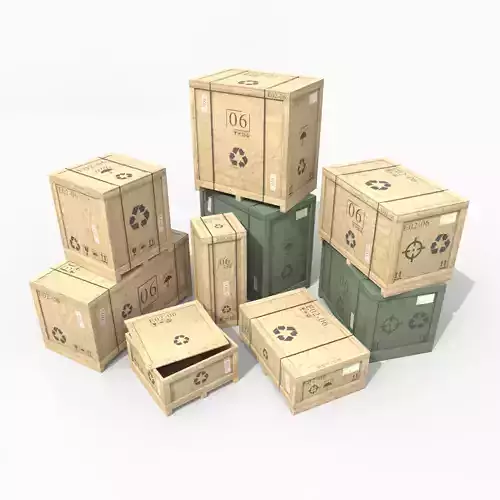 Customizable Wooden Crate Set - Variety Pack 3D Model Collection