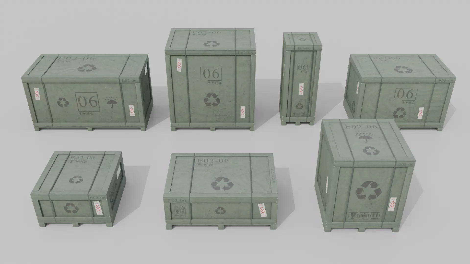 Customizable Wooden Crate Set - Variety Pack 3D Model Collection_9