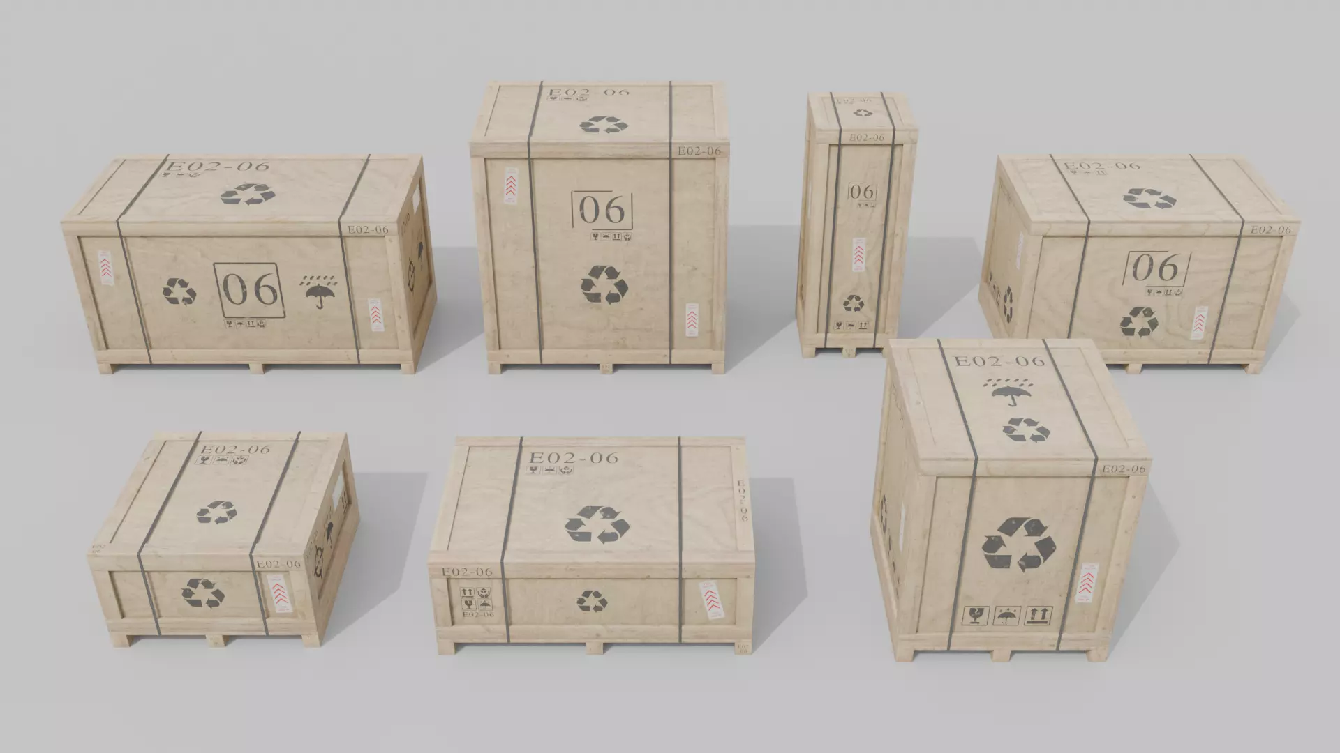 Customizable Wooden Crate Set - Variety Pack 3D Model Collection_8