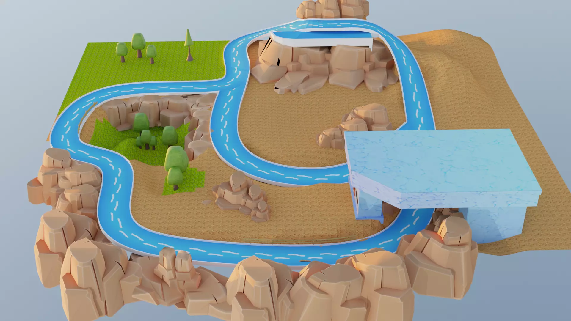 Low Poly Cartoon Race Track Low-poly 3D model_3