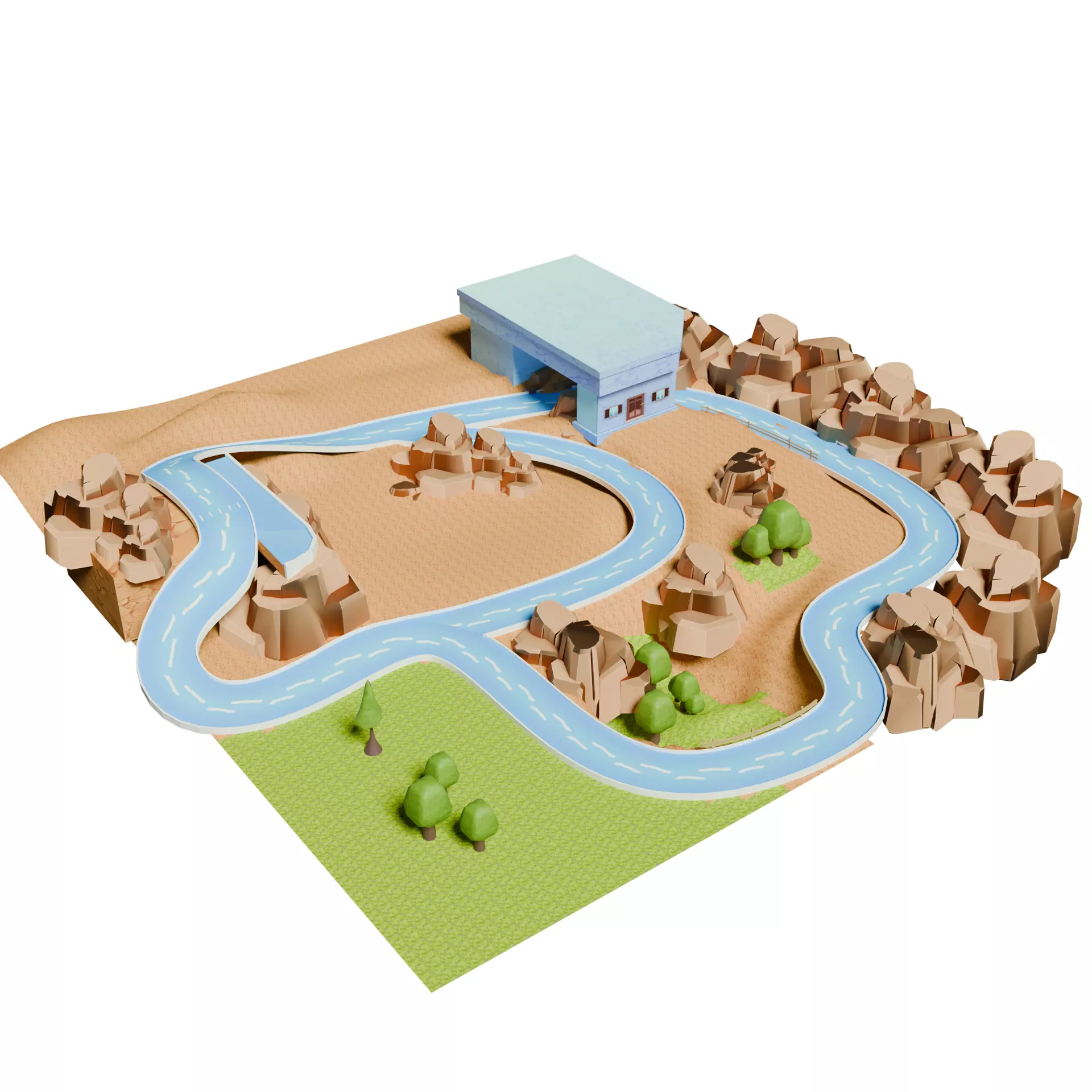 Low Poly Cartoon Race Track Low-poly 3D model_6