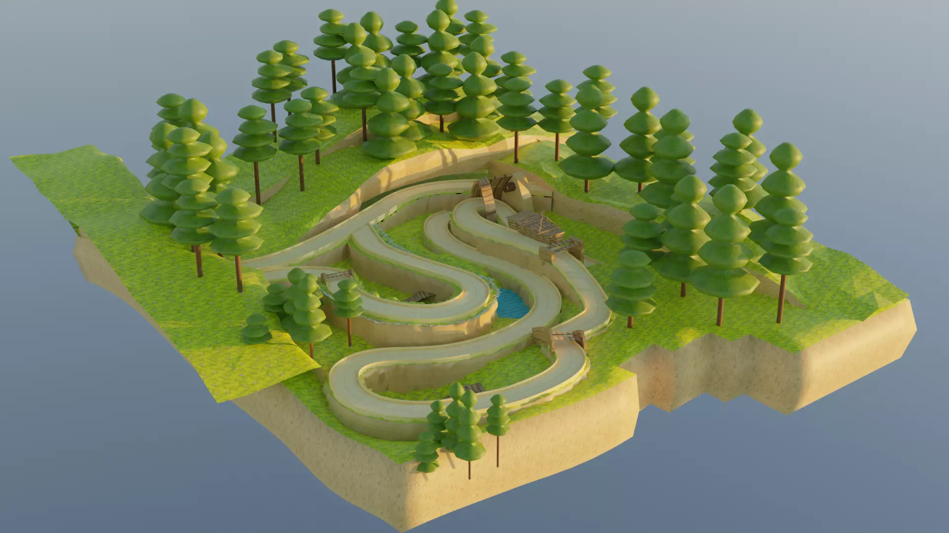 Low Poly Cartoon Race Track Low-poly 3D model_2