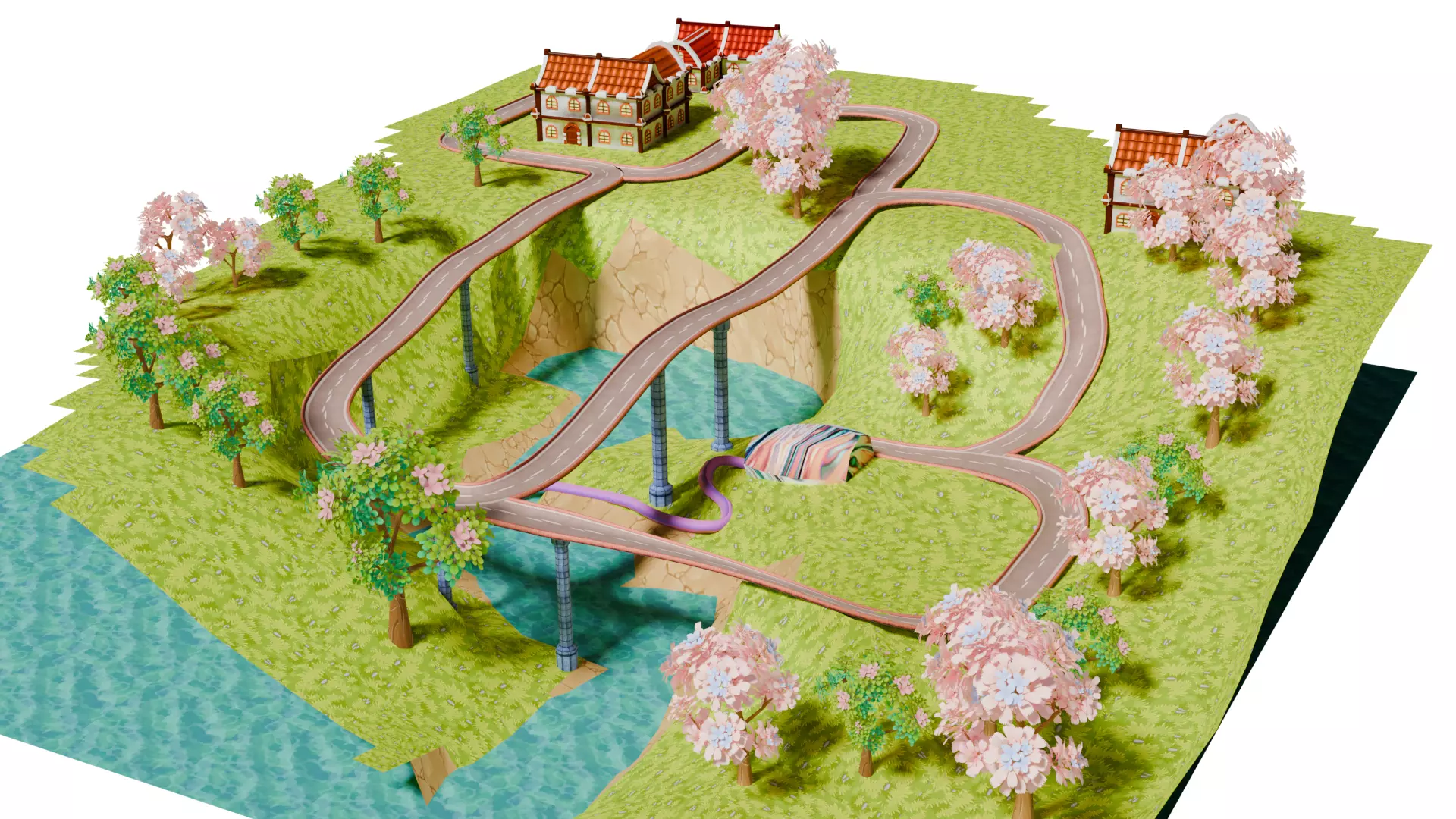 Low Poly Cartoon Race Track Low-poly 3D model_11