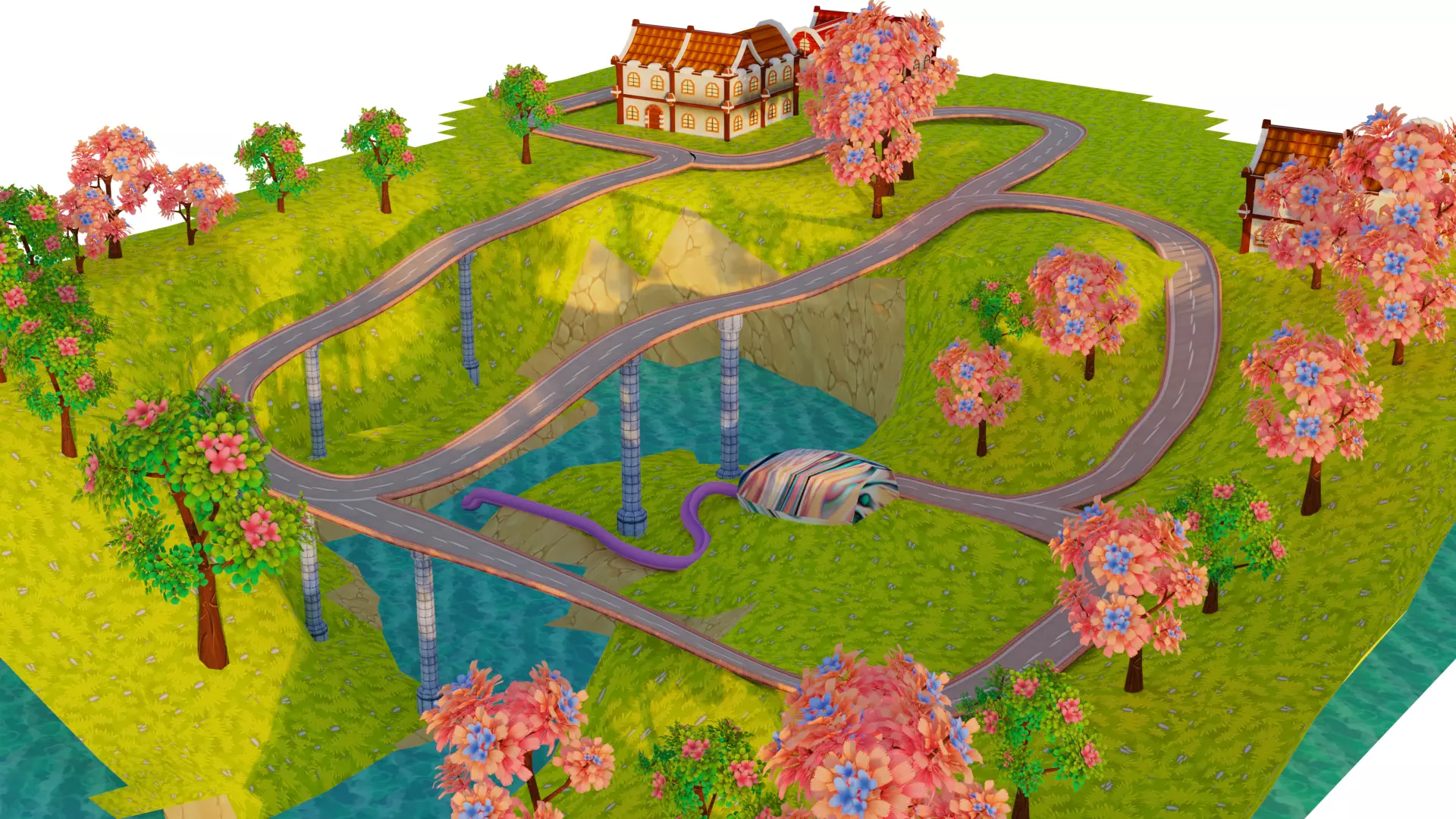 Low Poly Cartoon Race Track Low-poly 3D model_9