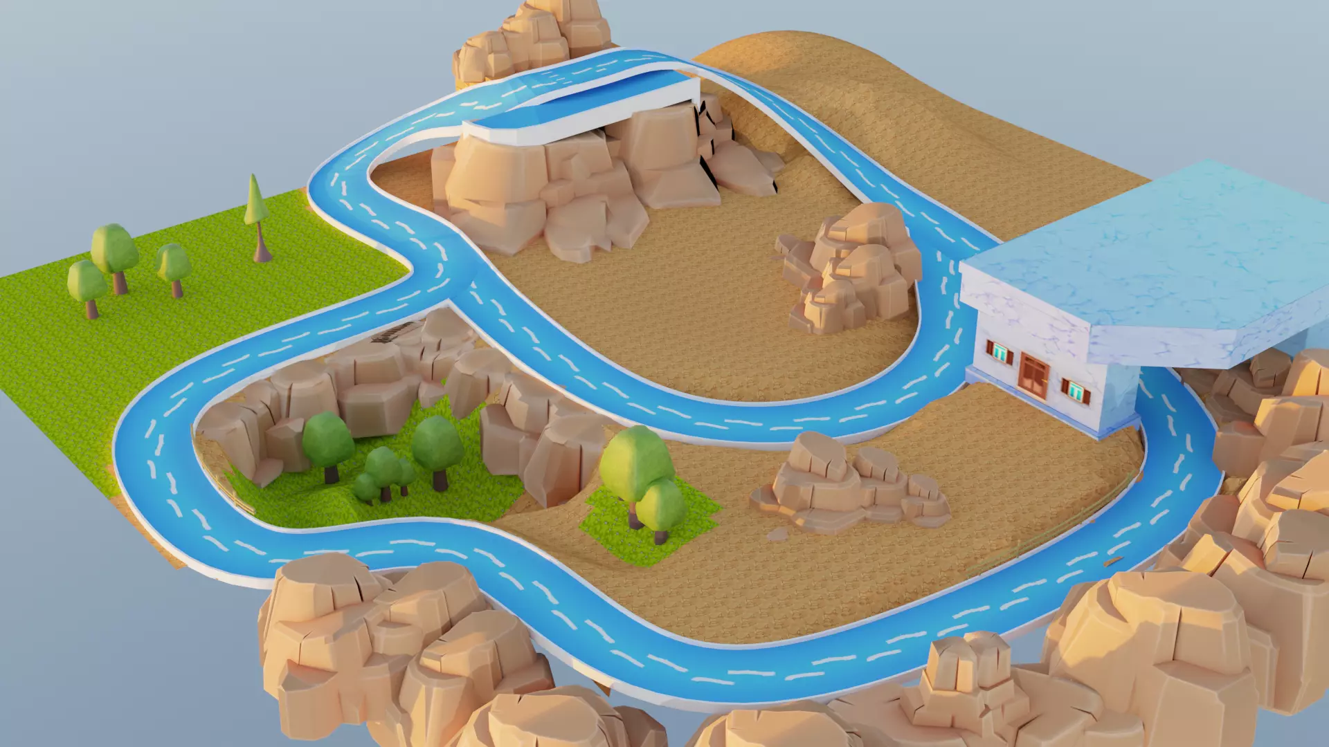Low Poly Cartoon Race Track Low-poly 3D model_0