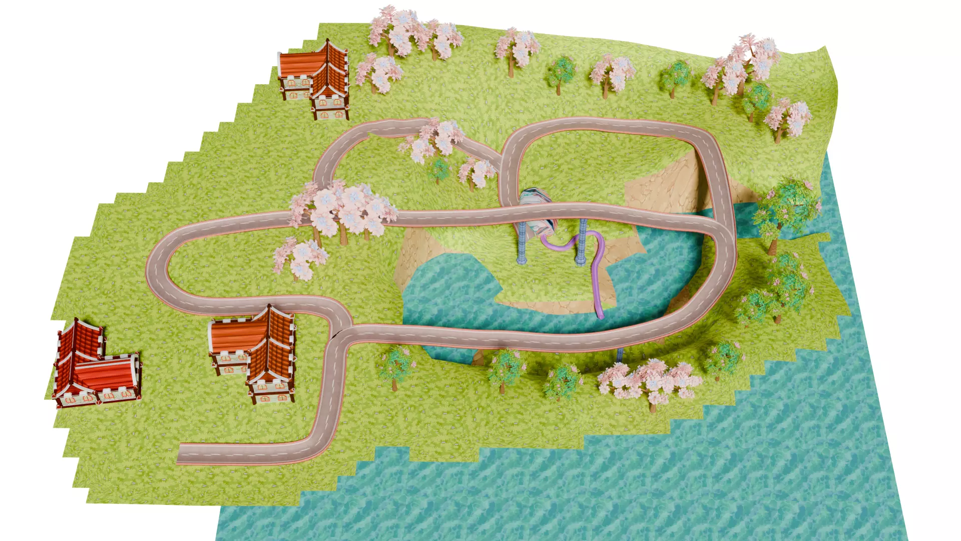 Low Poly Cartoon Race Track Low-poly 3D model_10