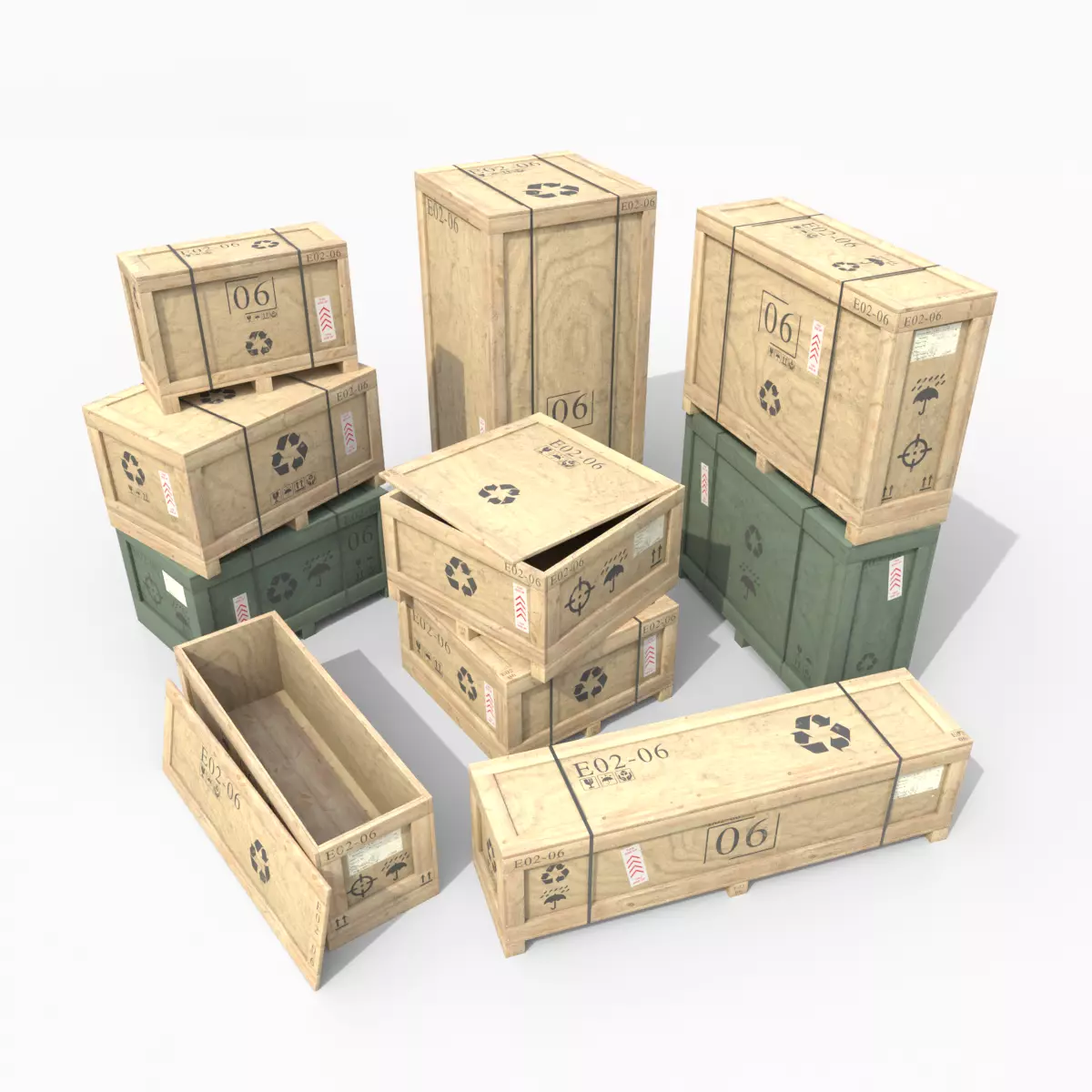 Customizable Wooden Crate Set - Stylized Props 3D Model Collection_0