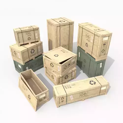 Customizable Wooden Crate Set - Stylized Props 3D Model Collection