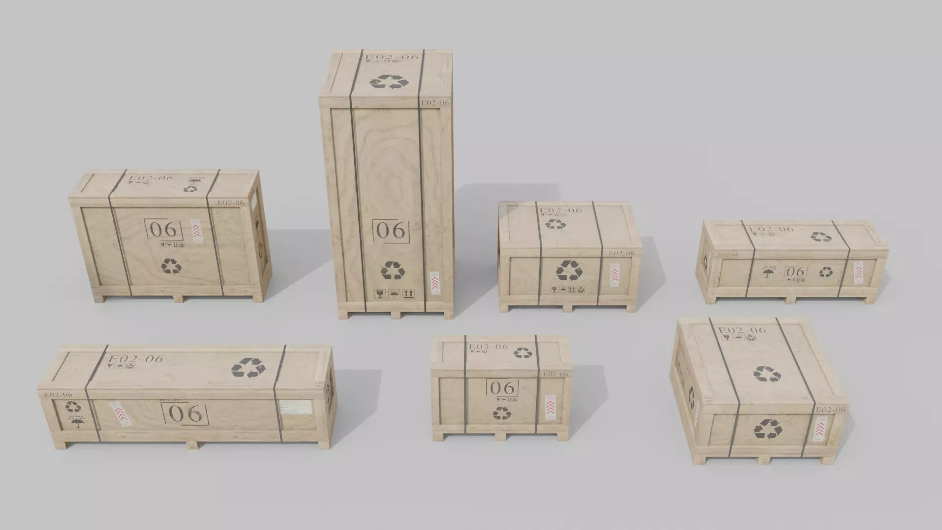 Customizable Wooden Crate Set - Stylized Props 3D Model Collection_8