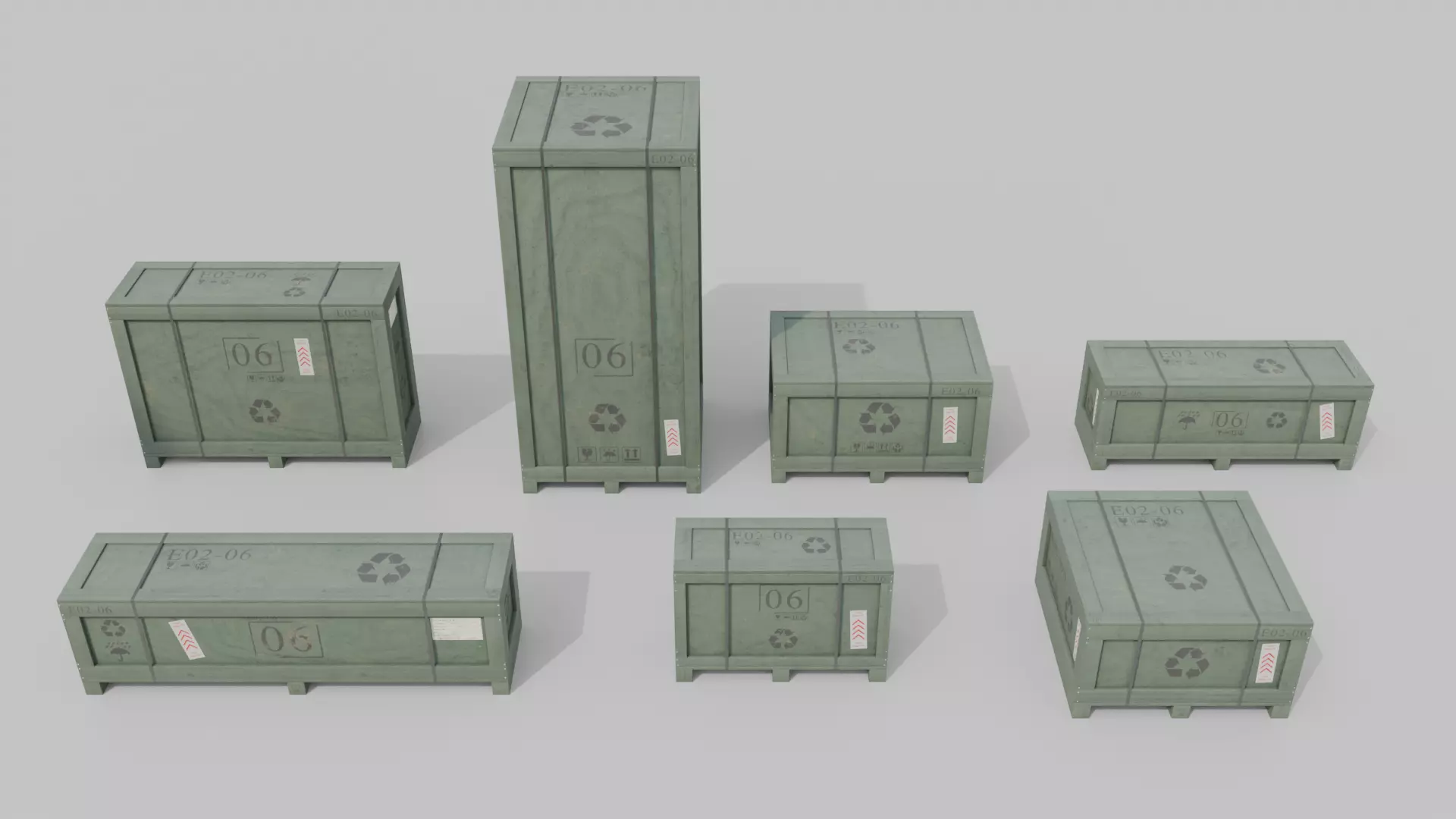 Customizable Wooden Crate Set - Stylized Props 3D Model Collection_9