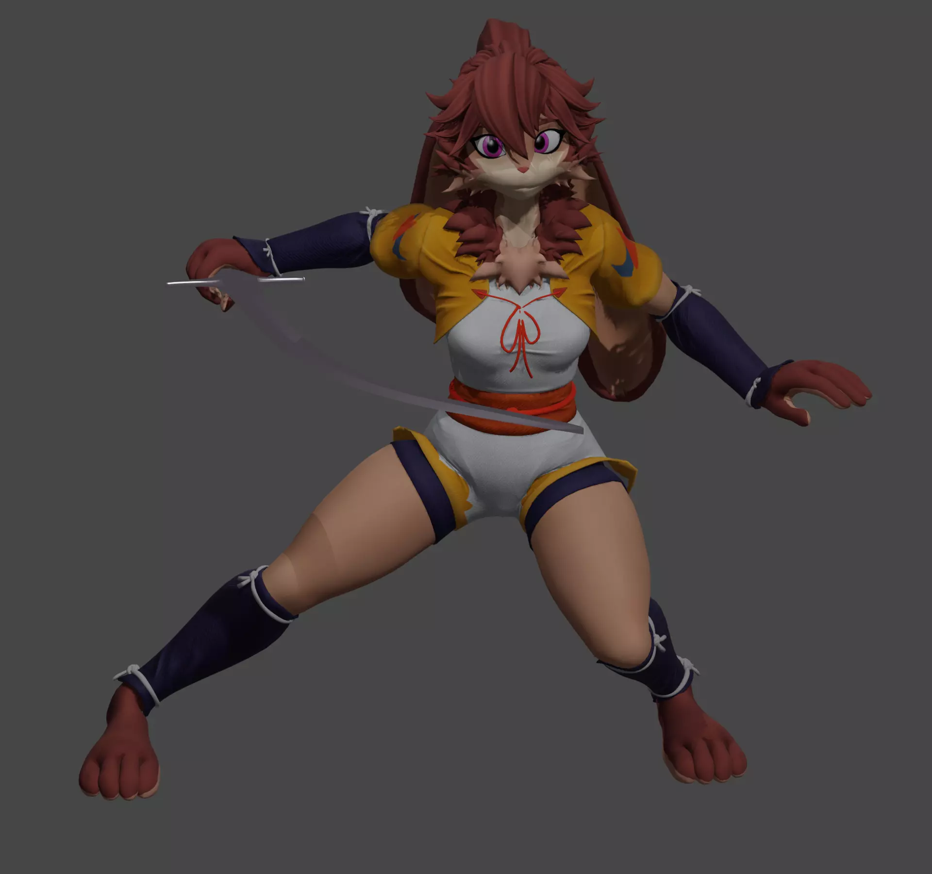 Rabbit Woman Toon with Shamshir figure 3D print model_9