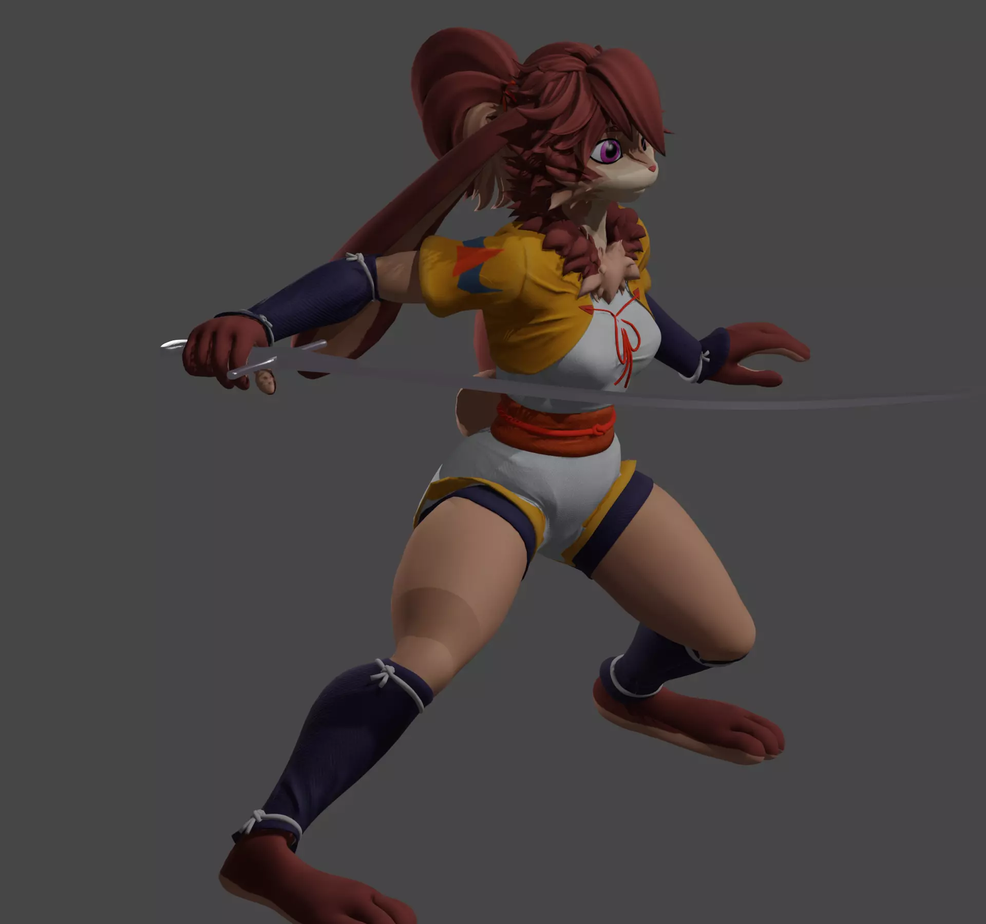 Rabbit Woman Toon with Shamshir figure 3D print model_8