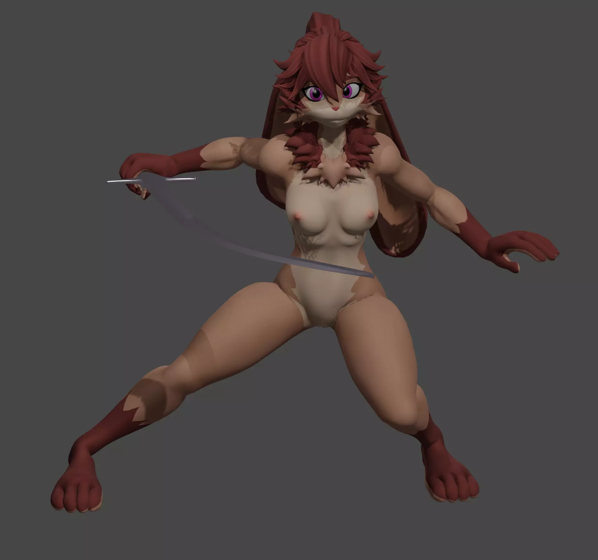 Rabbit Woman Toon with Shamshir figure 3D print model_1