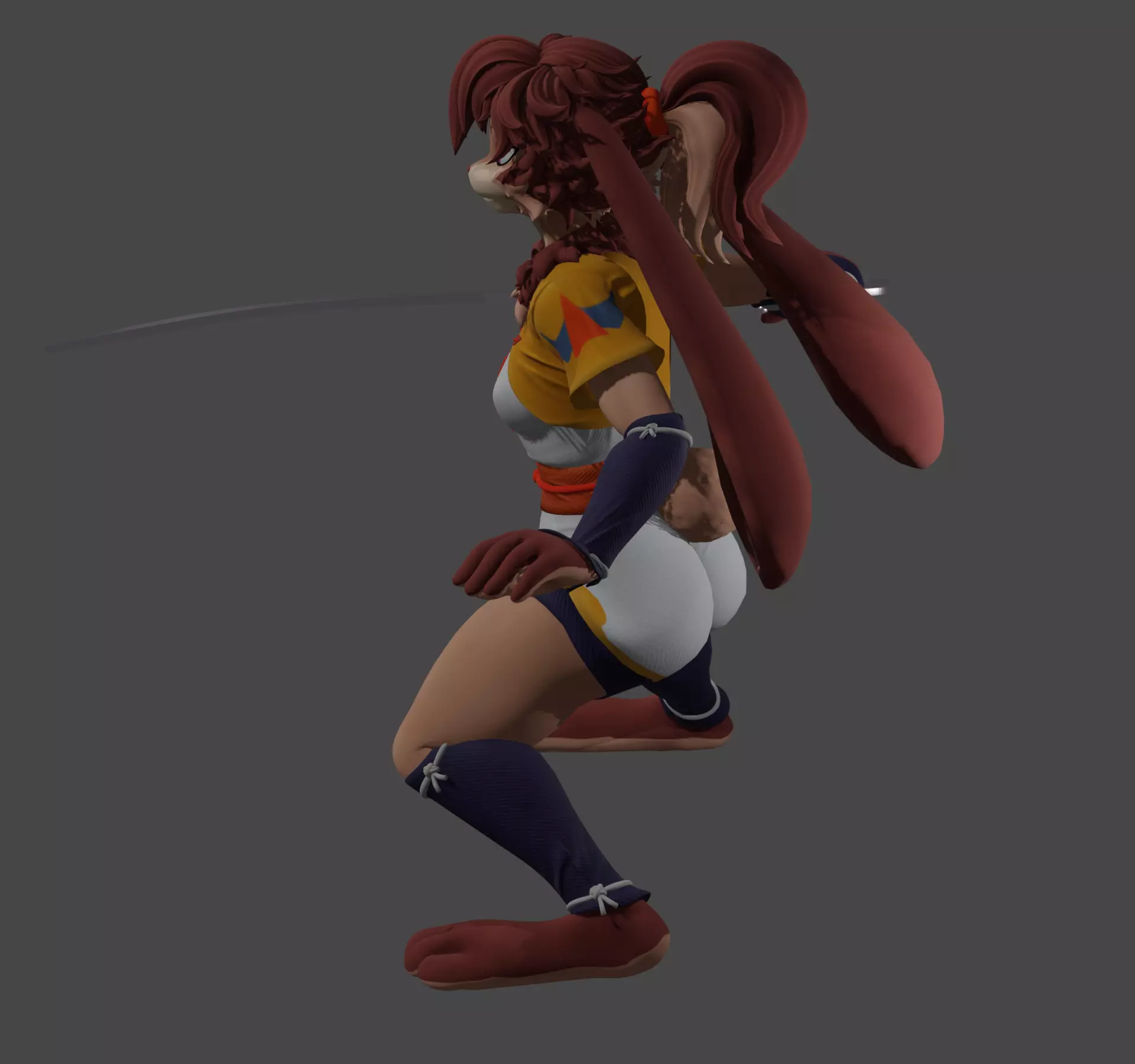 Rabbit Woman Toon with Shamshir figure 3D print model_4