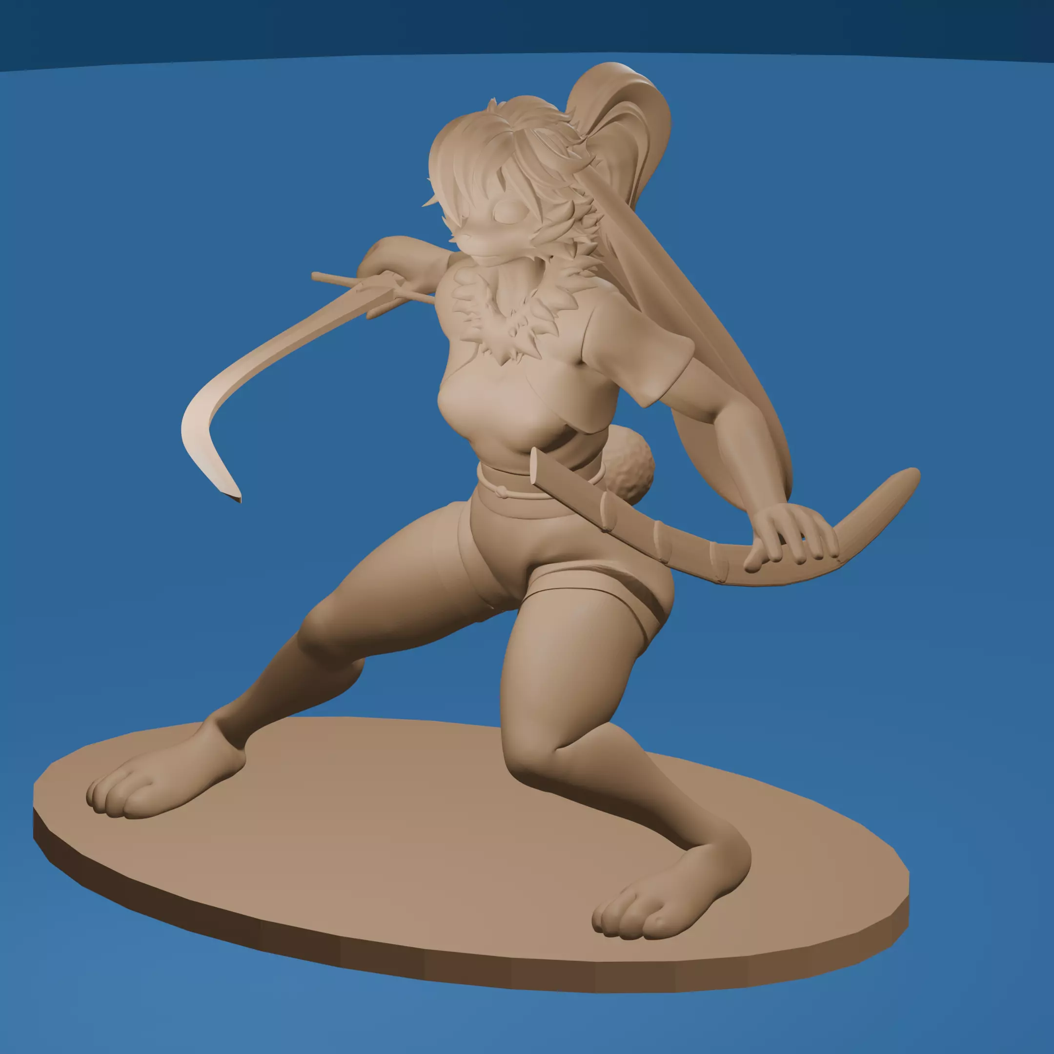 Rabbit Woman Toon with Shamshir figure 3D print model_0