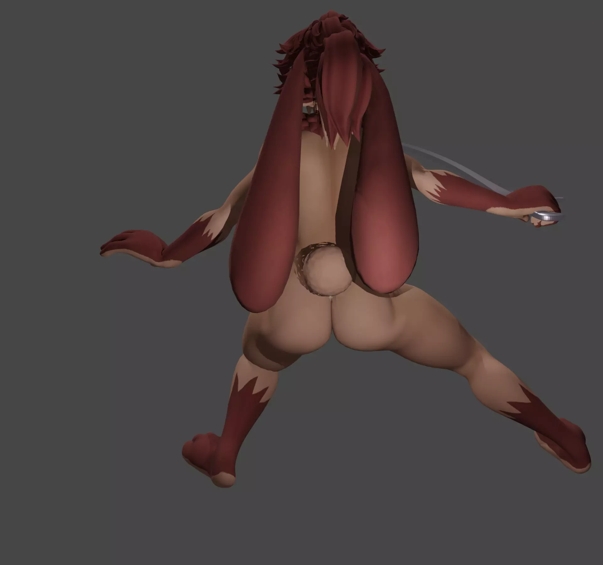 Rabbit Woman Toon with Shamshir figure 3D print model_2