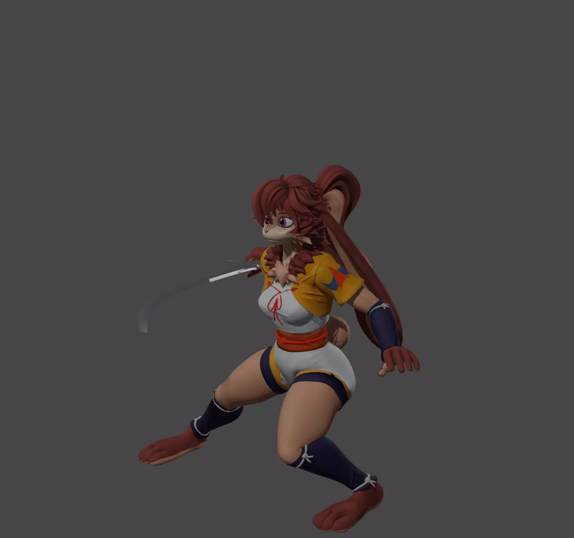 Rabbit Woman Toon with Shamshir figure 3D print model_3